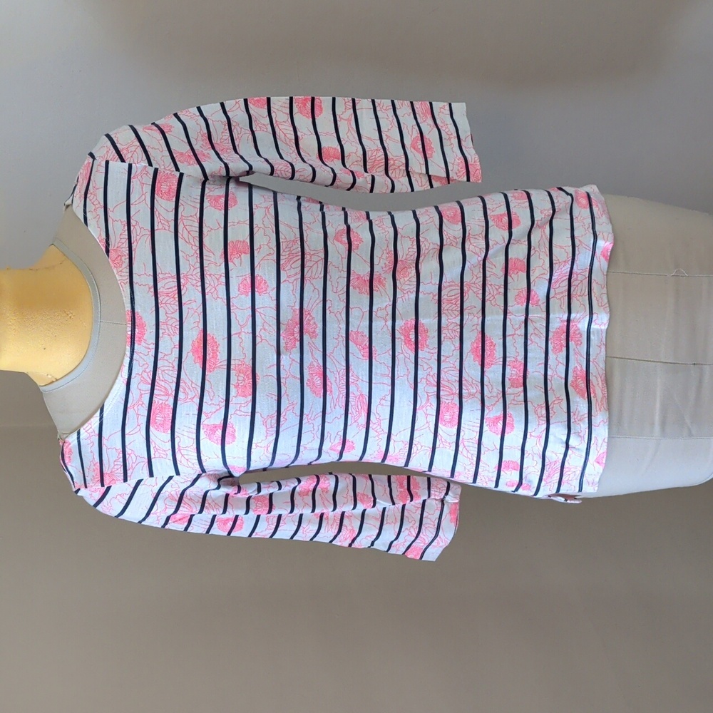 Merona Pink, Blue, and White Fitted 3/4 Sleeve Blouse